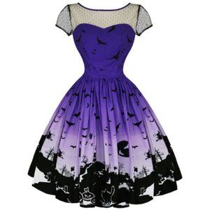Hell Bunny Purple Halloween Dress Black Cats